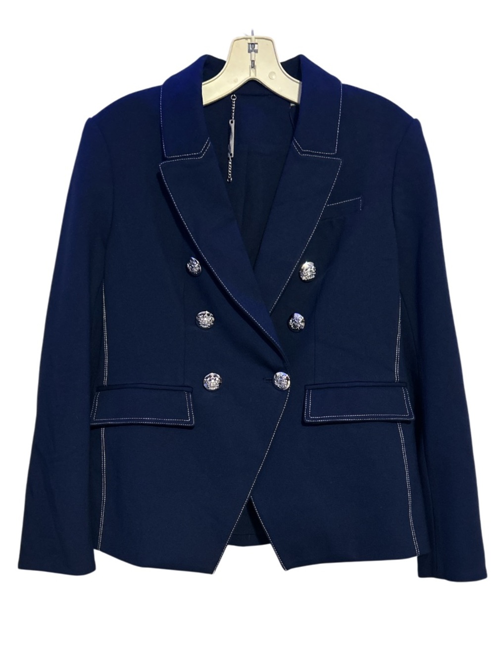 Tahari Double Breasted Contrast Topstitch Navy/White Blazer Size 6P